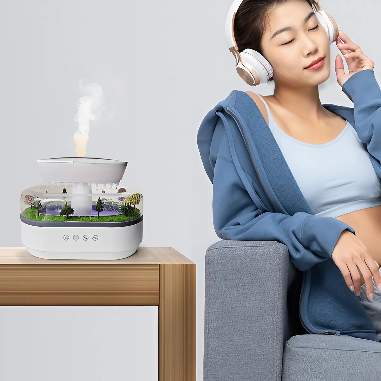Glow Nova Tech Cloud Rain Diffuser providing fresh, humidified air and relaxation.