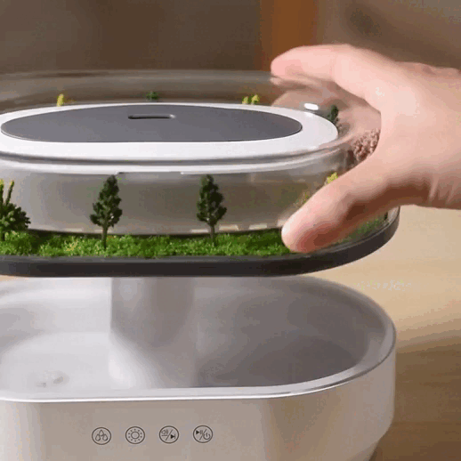 Ultrasonic humidifier creating silent mist with water drip effect
